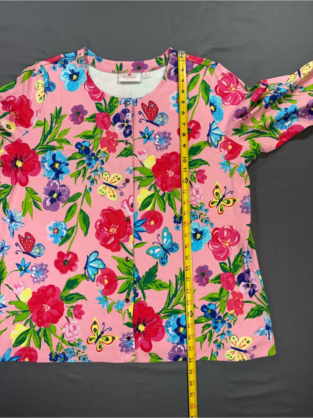 Quacker Factory Pink Floral Butterfly Snap Front Jacket - Picture 7 of 7